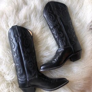 Justin Black Leather Cowgirl Boots Size 6